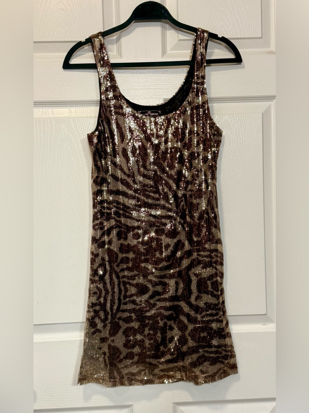 Title: Almost Famous Gold & Brown Sequin Mini Dress Size Large Party Sparkle - Picture 2 of 10